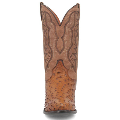 Dan Post Men’s Saddle Brown and Chocolate Tempe Full Quill Ostrich 12” Round Toe Leather Boot