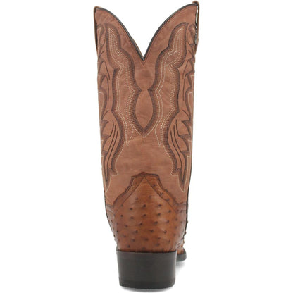 Dan Post Men’s Saddle Brown and Chocolate Tempe Full Quill Ostrich 12” Round Toe Leather Boot