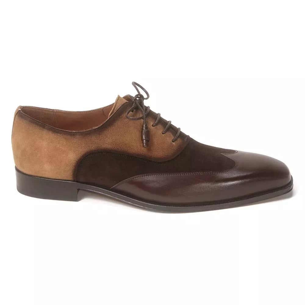 Mezlan Men Brown and Cognac Suede Wing Tip Oxford