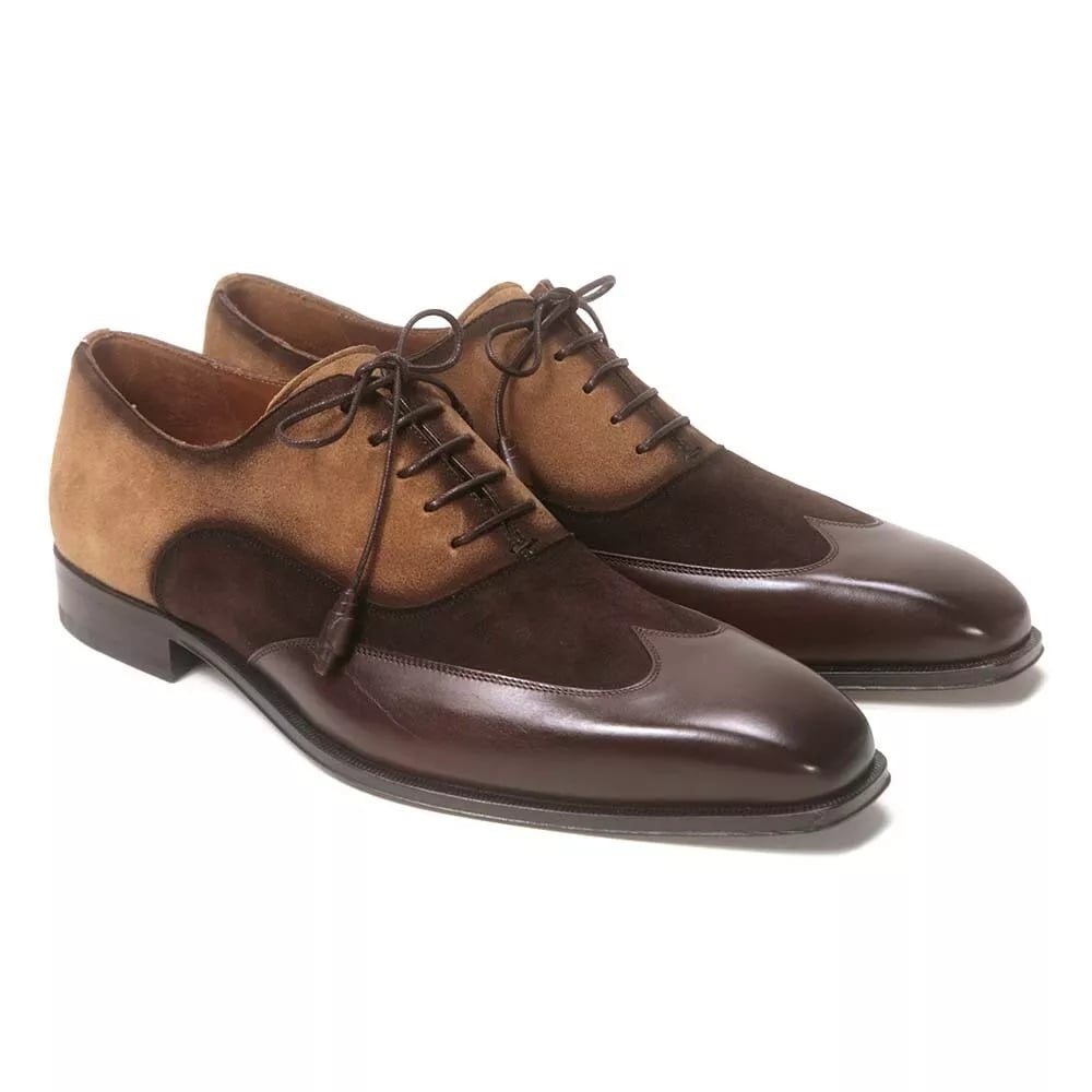 Mezlan Men Brown and Cognac Suede Wing Tip Oxford