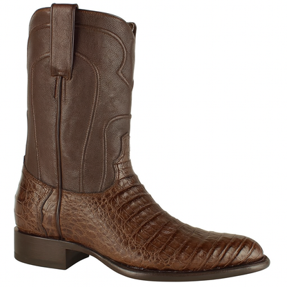 Los Altos Boots - Mens Dress Cowboy Boot - Low Priced Caiman Belly Roper Boots-  in Brown