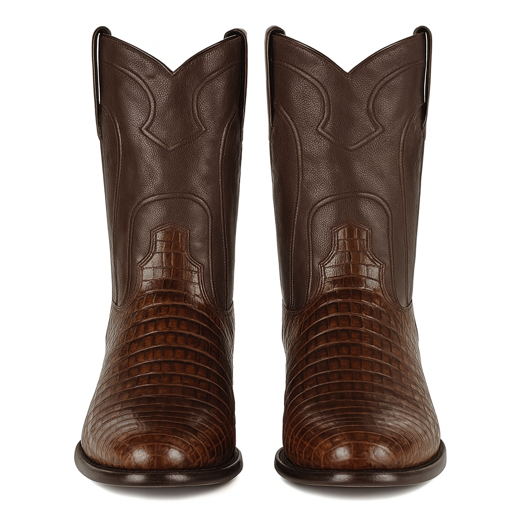 Los Altos Boots - Mens Dress Cowboy Boot - Low Priced Caiman Belly Roper Boots-  in Brown
