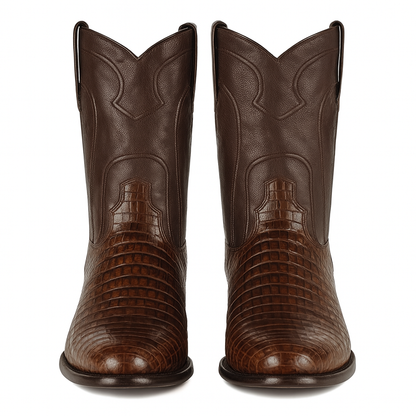 Los Altos Boots - Mens Dress Cowboy Boot - Low Priced Caiman Belly Roper Boots-  in Brown