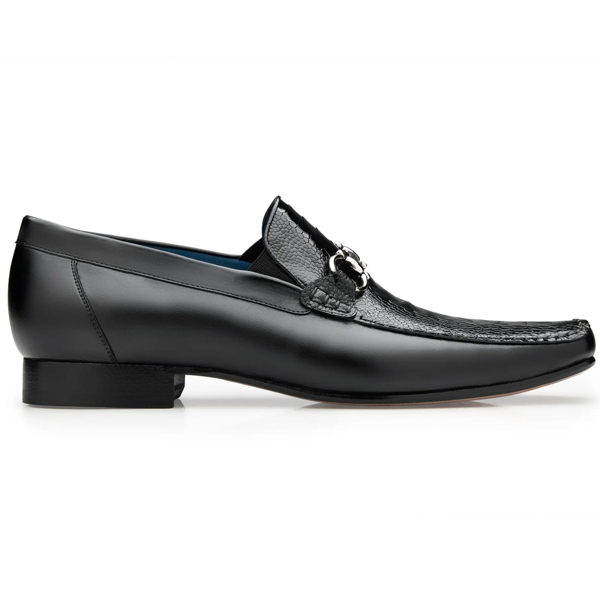 Men's Belvedere Bruno Calfskin & Ostrich Leg Buckle Loafer in Black