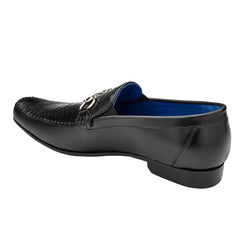 Men's Belvedere Bruno Calfskin & Ostrich Leg Buckle Loafer in Black