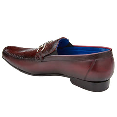 Men's Belvedere Bruno Calfskin & Ostrich Leg Buckle Loafer in Burgundy