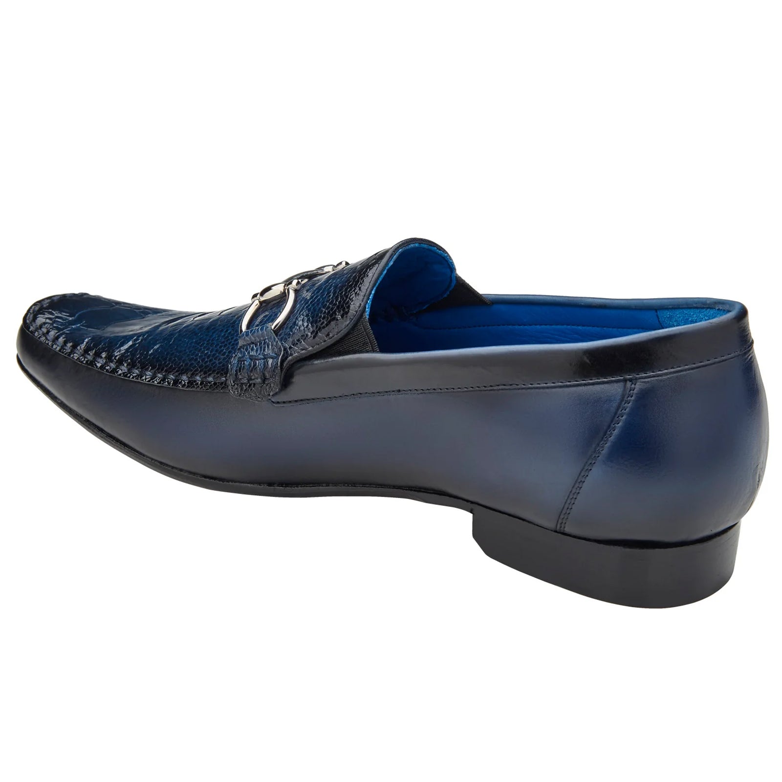 Men's Belvedere Bruno Calfskin & Ostrich Leg Buckle Loafer in Navy