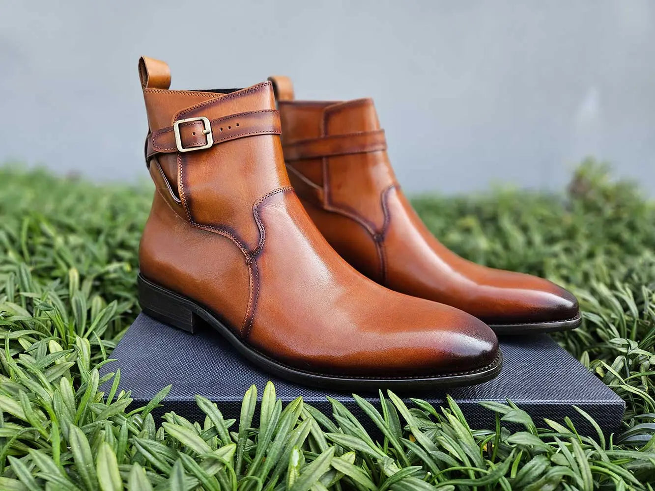 Buckle Leather Strap Boots Carrucci