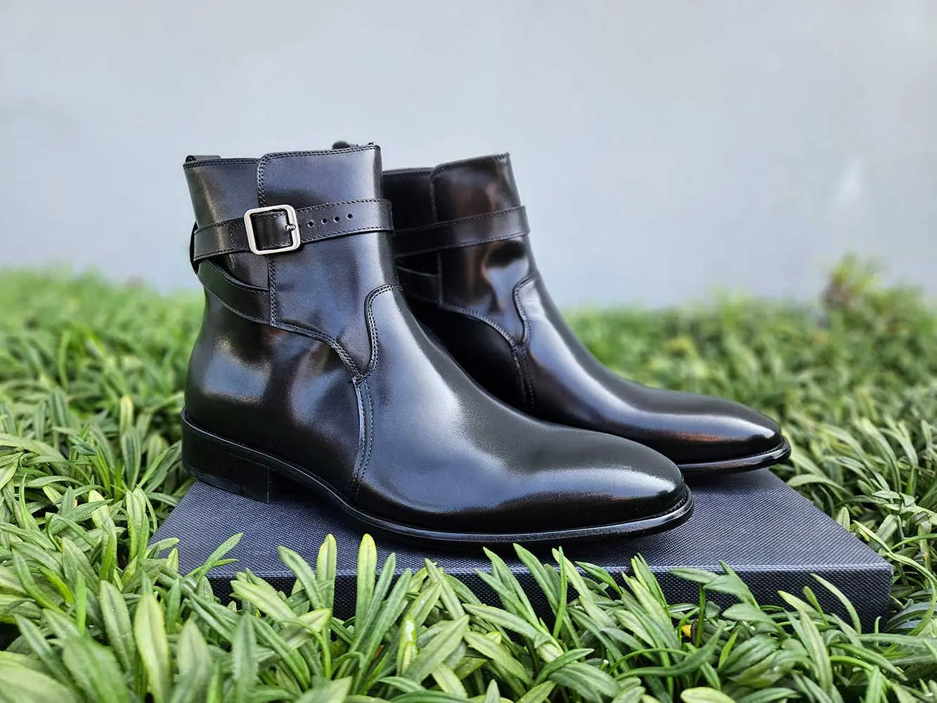 Buckle Leather Strap Boots Carrucci