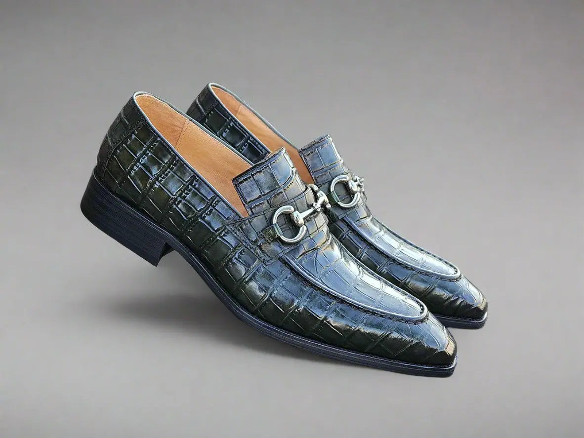 Carrucci Buckle Loafer w Gator Embossed Leather