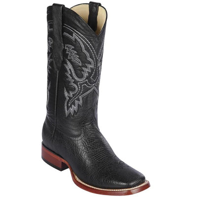 Los Altos Boots - Mens Dress Cowboy Boot - Low Priced Bull Shoulder Black Square Toe Cowboy Boots- in Black 1   - from alligatorwarehouse.com