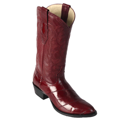 Los Altos Round Toe Burgundy Genuine Eelskin Boots 1   - from alligatorwarehouse.com