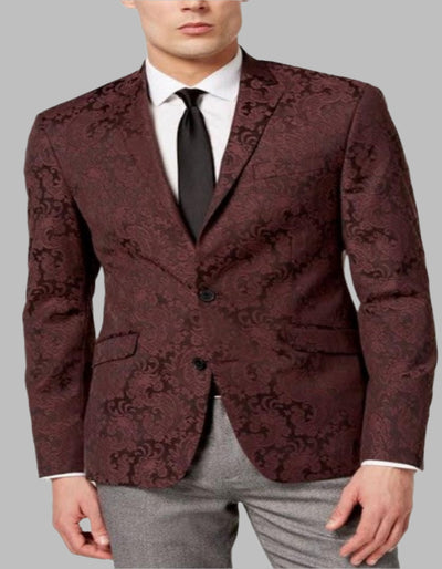 Mens Burgundy Paisley Tuxedo Blazer – Slim Fit Formal Dinner Jacket - Velvet Fabric - Slim Fitted 3   - from alligatorwarehouse.com