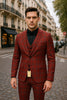 Mens Burgundy Plaid Three-Piece Suit – Ultra Slim Fit Checkered Windowpane Redish 544-10 5   - from alligatorwarehouse.com