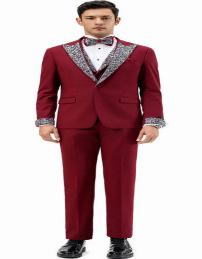 Burgundy Prom Tuxedo - Perfect Wedding Suit Vested Rhinestone Lapelled 3   - from alligatorwarehouse.com