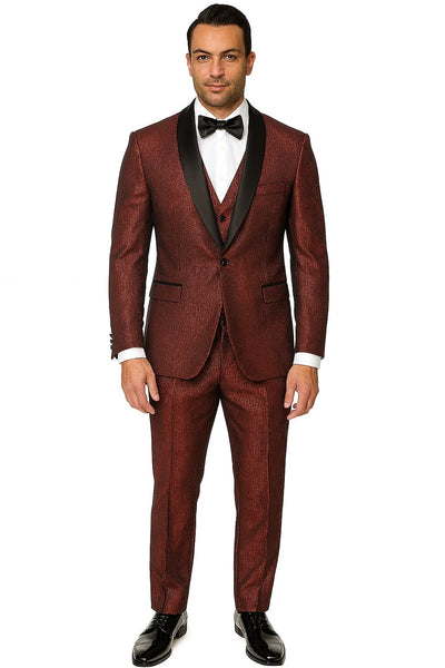 Mens Burgundy Shiny Stripe Tuxedo Jacket – Slim Fit Satin Lapel Dinner Blazer for Formal Events 1   - from alligatorwarehouse.com