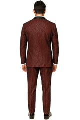 Mens Burgundy Shiny Stripe Tuxedo Jacket – Slim Fit Satin Lapel Dinner Blazer for Formal Events
