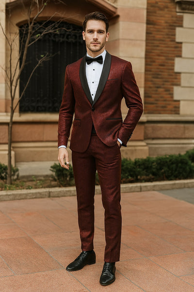 Mens Burgundy Shiny Stripe Tuxedo Jacket – Slim Fit Satin Lapel Dinner Blazer for Formal Events 5   - from alligatorwarehouse.com