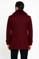 Mens Burgundy Double-Breasted Overcoat with Faux Fur Shawl Collar – Slim Fit Peacoat - Alberto Nardoni Signature