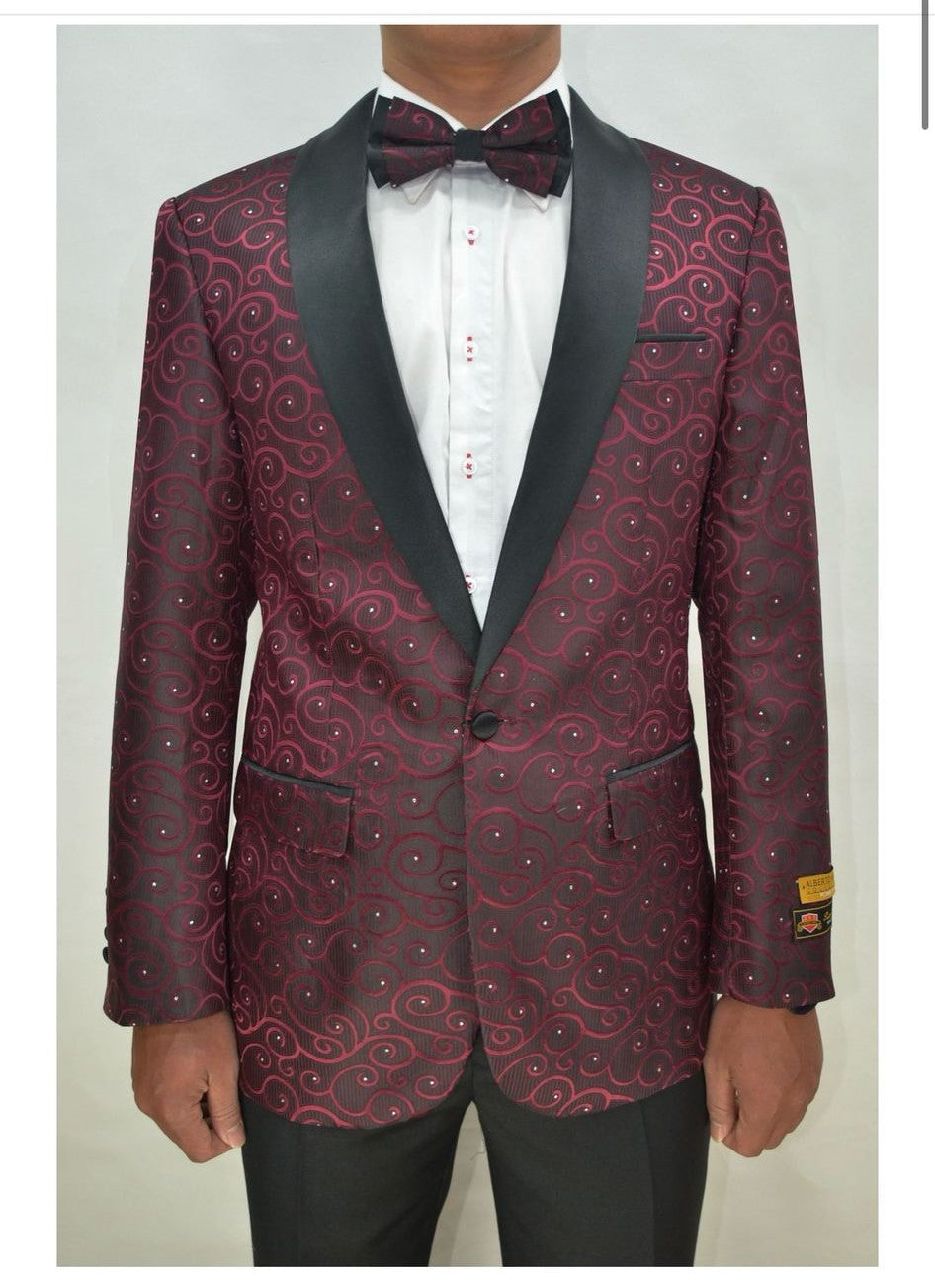 Paisley-300 Burgundy and Black Tuxedo Blazer with Bow Tie 3   - from alligatorwarehouse.com