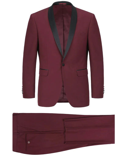 Mens 1 Button Shawl Lapel Wedding | Prom Tuxedo in Burgundy 1 K3-0766  - from alligatorwarehouse.com