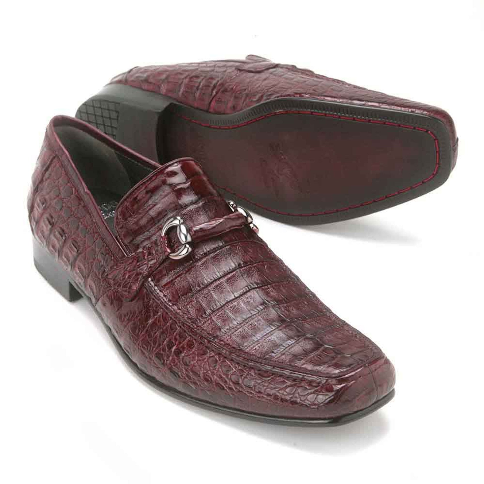 Los Altos Metal Bit Burgundy Crocodile Loafers