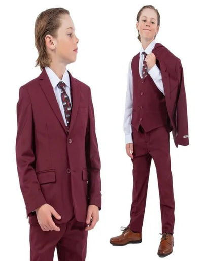 Exclusive Stacy Adams 5pc Boys Suit Solid Slim Fit, Burgundy 1 51-7238  - from alligatorwarehouse.com