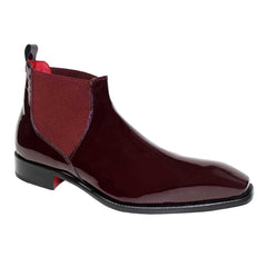 Emilio Franco Leonardo Premium Italian Leather Burgundy Patent Ankle Dress Boots For Men