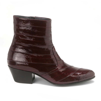 Los Altos Men’s Burgundy Genuine Eel Skin Leather Ankle Boots 2   - from alligatorwarehouse.com