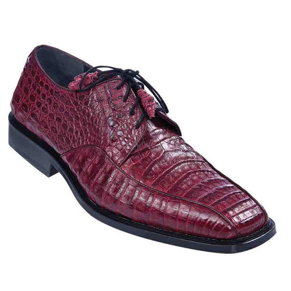 Los Altos Men’s Burgundy Caiman Belly Exotic Leather Shoes – Bicycle Toe Lace-Up Dress Shoes