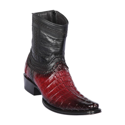 Los Altos Faded Burgundy Caiman Tail Low Shaft European Square Toe Men’s Boot 1   - from alligatorwarehouse.com