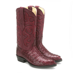 Los Altos Western Burgundy Genuine Caiman Crocodile Boots with J Toe