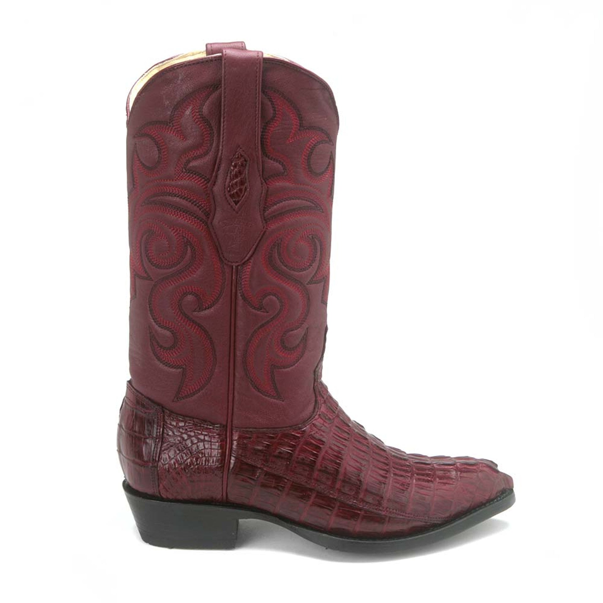 Los Altos Western Burgundy Genuine Caiman Crocodile Boots with J Toe