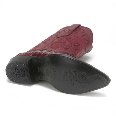 Los Altos Western Burgundy Genuine Caiman Crocodile Boots with J Toe 1   - from alligatorwarehouse.com