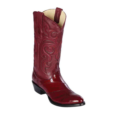 Los Altos Round Toe Burgundy Genuine Eelskin Boots 2   - from alligatorwarehouse.com