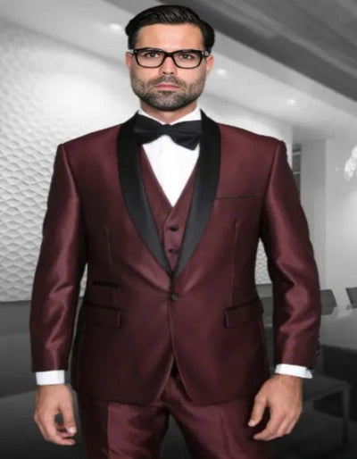 Burgundy Tuxedo - Maroon Burgundy Color - Shiny Burgundy Tuxedo - Sharkskin Maroon Tuxedo Suit 1   - from alligatorwarehouse.com
