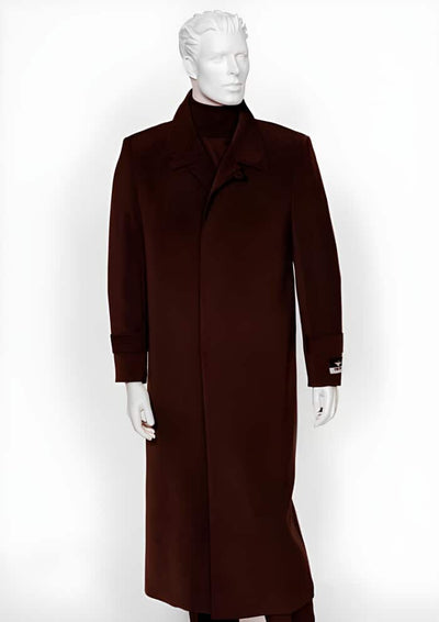 Men's Burgundy 4 Buttons Full Length All Weather Coat Duster Maxi Coat 1   - from alligatorwarehouse.com