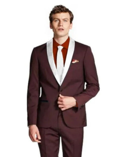 Burgundy Tuxedo - Maroon Burgundy Color - Men's Shawl Lapel Maroon/White ~ Wine ~ Maroon Suit Tuxedo Burgundy Suit 1   - from alligatorwarehouse.com