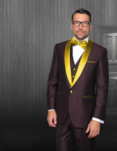 Burgundy Tuxedo - Maroon Burgundy Color - Men's Shawl Lapel Burgundy Chest Pocket Tuxedo Gold 1   - from alligatorwarehouse.com