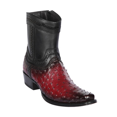 Los Altos Faded Burgundy Ostrich Low Shaft European Square Toe Men’s Boot 1   - from alligatorwarehouse.com