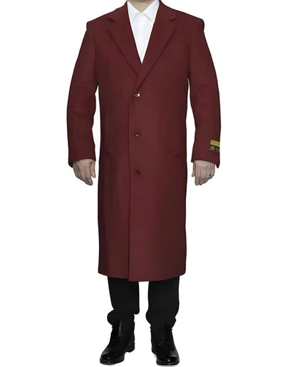 Mens Full Length Ankle length Top Coat / Wool Dress Burgundy Overcoat 1   - from alligatorwarehouse.com