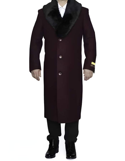 Removable Fur Collar Full Length Wool Dress Ankle length Top Coat/Overcoat Burgundy 4   - from alligatorwarehouse.com