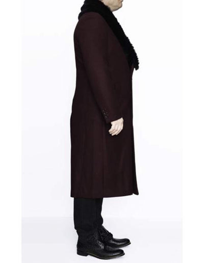 Removable Fur Collar Full Length Wool Dress Ankle length Top Coat/Overcoat Burgundy 3   - from alligatorwarehouse.com