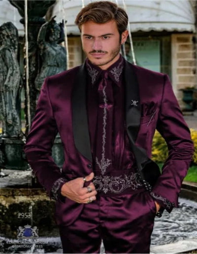 Burgundy Tuxedo - Maroon Burgundy Color - Sateen Fabric Suit - Shiny Tuxedo - Prom Suit - Groom Tuxedos - Burgundy 1   - from alligatorwarehouse.com