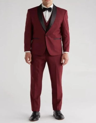 Burgundy Tuxedo - Maroon Burgundy Color - Shawl Collar Tuxedo Vested Suit - Burgundy Wedding Prom Suit 1   - from alligatorwarehouse.com