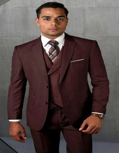 Statement Mens 3 Piece DB Gatsby Vest Modern Fit Suit Burgundy Marco 1   - from alligatorwarehouse.com