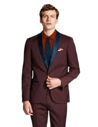 Burgundy Tuxedo - Maroon Burgundy Color Men's Shawl Lapel Maroon/Navy ~ Wine ~ Maroon Suit Tuxedo Burgundy Suit 1   - from alligatorwarehouse.com