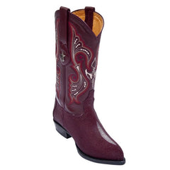 Los Altos Men's Single Stone Stingray Leather Burgundy J Toe Boots