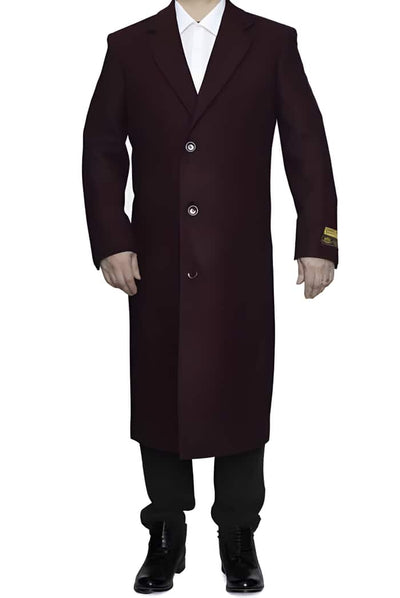3 Button Ankle length Wool Dress Top Coat/Overcoat In Burgundy 1   - from alligatorwarehouse.com