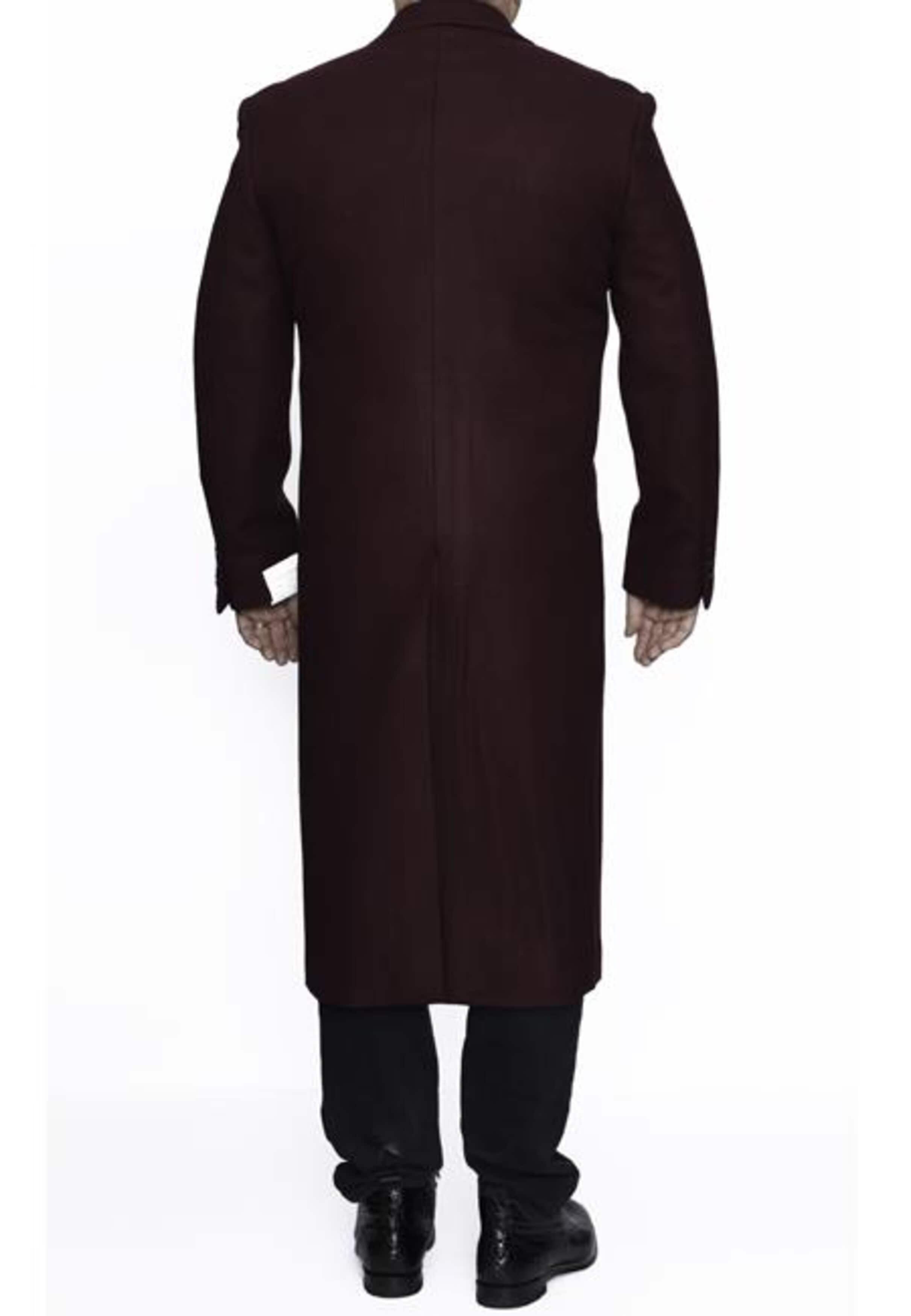 3 Button Ankle length Wool Dress Top Coat/Overcoat In Burgundy